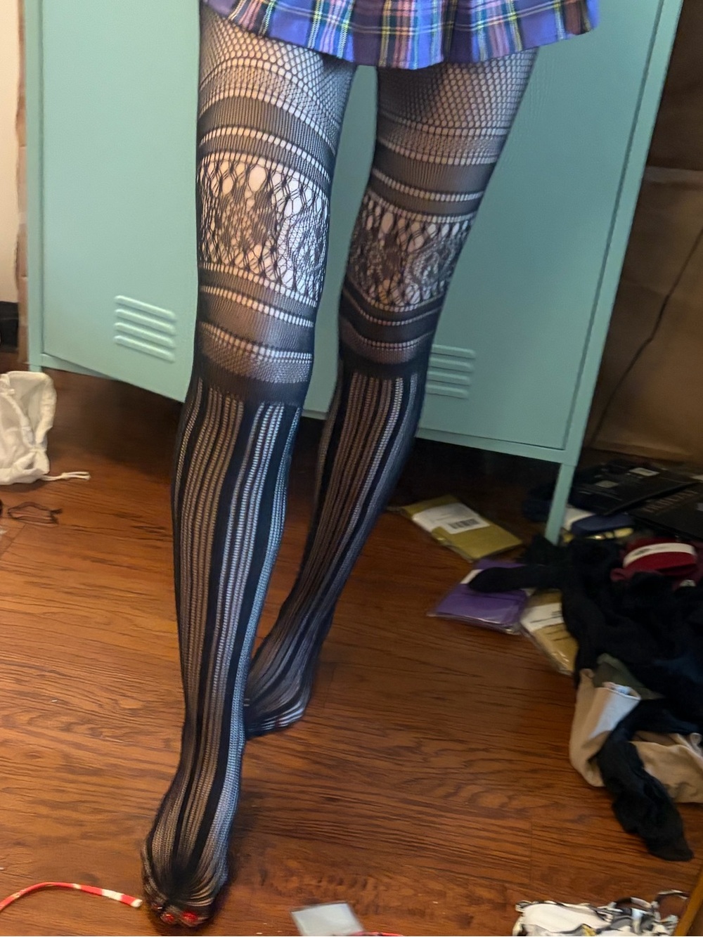 Free People Black Patterned Fishnet Thigh-Highs
